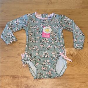 Ruffle Butts Tea Roses One Piece Rash Guard Swim Suit 3T NWT